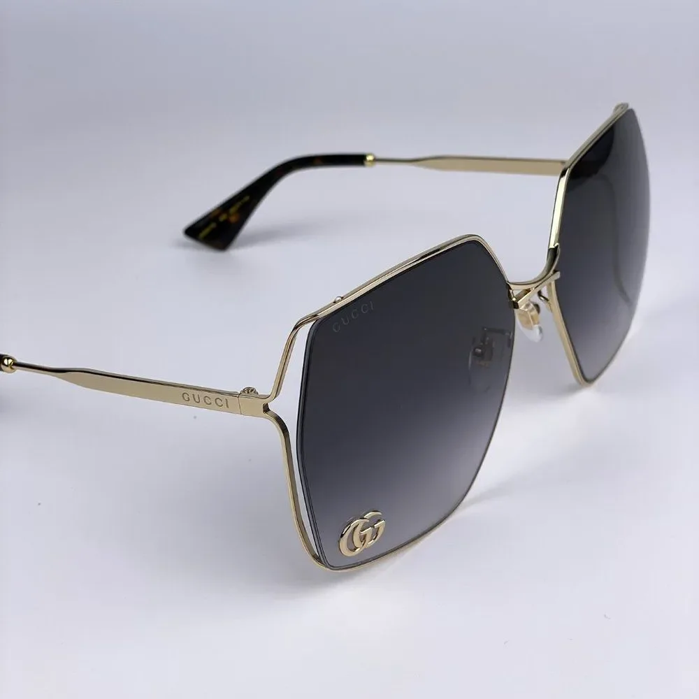 NEW Gucci Logo GG0817S 006 Gold Gray Geometric Oversized Metal Women Sunglasses - Picture 6 of 11